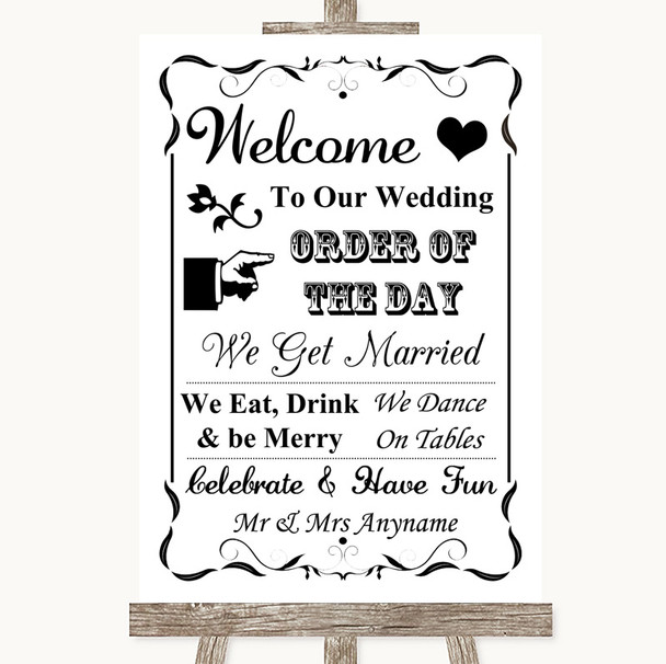 Black & White Welcome Order Of The Day Personalised Wedding Sign