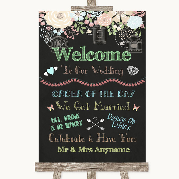 Shabby Chic Chalk Welcome Order Of The Day Personalised Wedding Sign