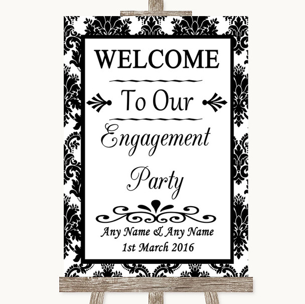 Black and White Damask Welcome To Our Engagement Party Personalised Wedding Sign
