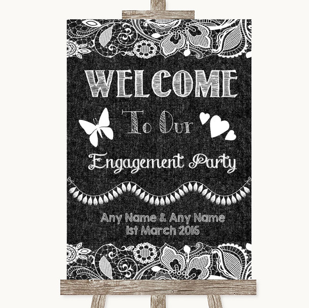 Dark Grey Burlap & Lace Welcome To Our Engagement Party Wedding Sign