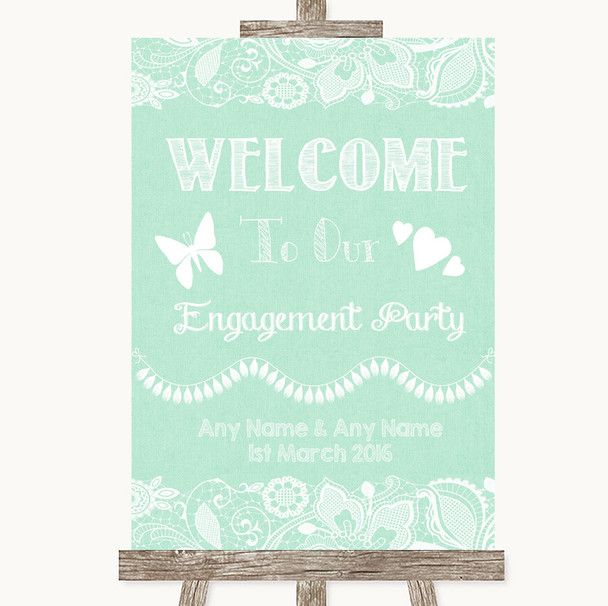 Green Burlap & Lace Welcome To Our Engagement Party Personalised Wedding Sign