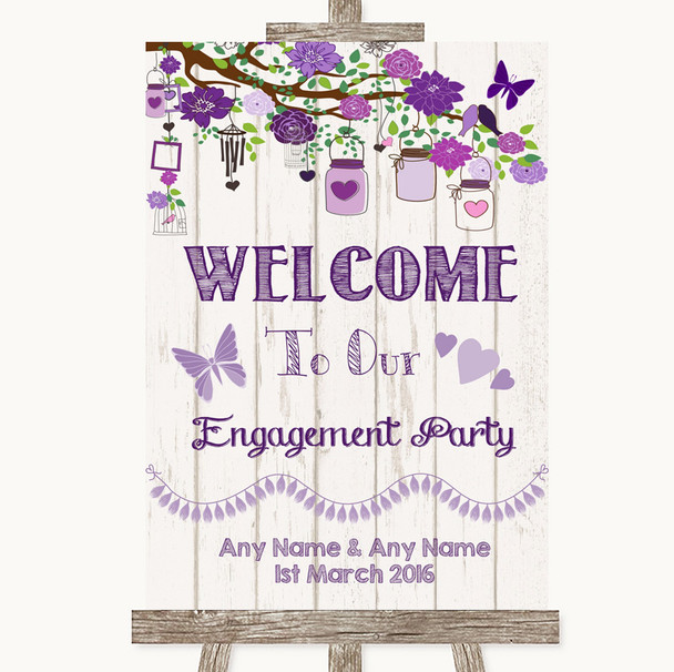 Purple Rustic Wood Welcome To Our Engagement Party Personalised Wedding Sign