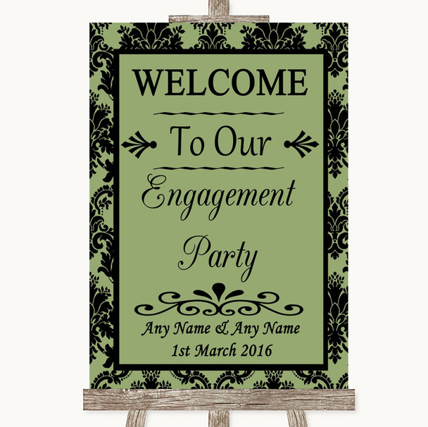 Sage Green Damask Welcome To Our Engagement Party Personalised Wedding Sign
