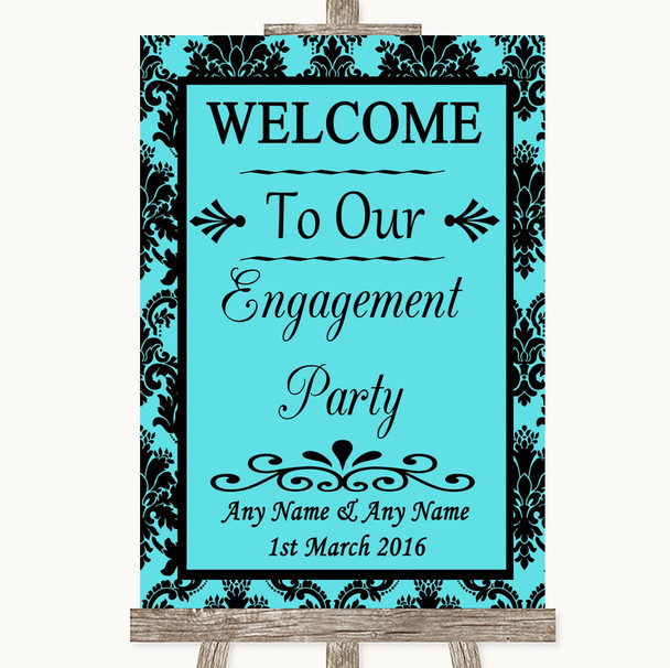 Tiffany Blue Damask Welcome To Our Engagement Party Personalised Wedding Sign