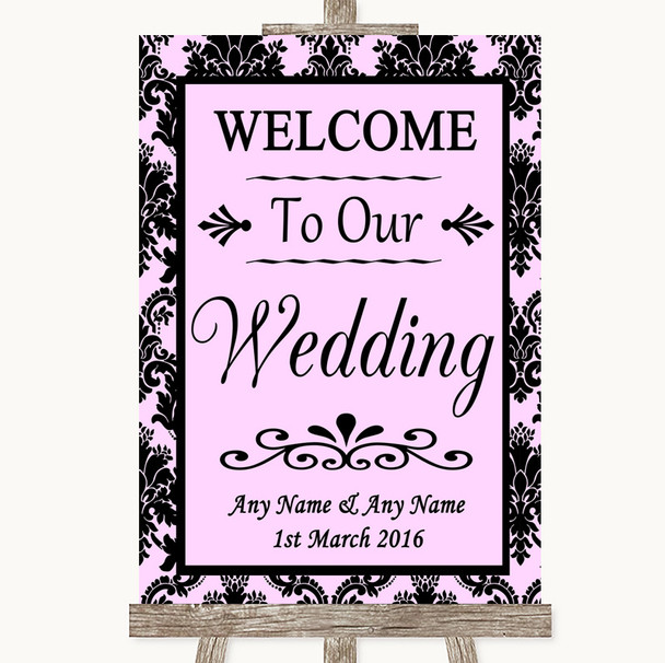 Baby Pink Damask Welcome To Our Wedding Personalised Wedding Sign