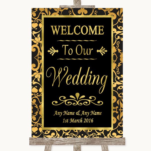 Black & Gold Damask Welcome To Our Wedding Personalised Wedding Sign