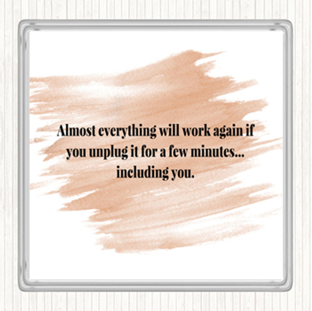 Watercolour Everything Works Again If You Unplug It Quote Drinks Mat Coaster