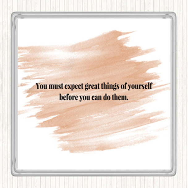 Watercolour Expect Great Things Quote Drinks Mat Coaster