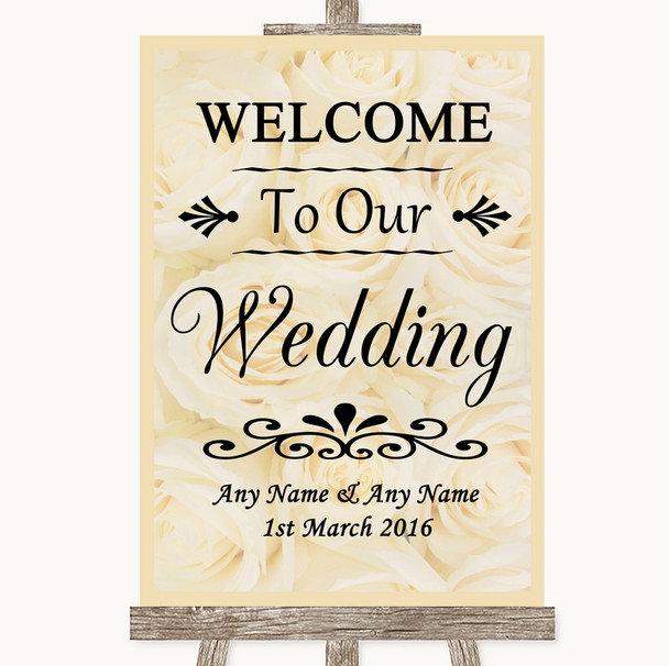 Cream Roses Welcome To Our Wedding Personalised Wedding Sign