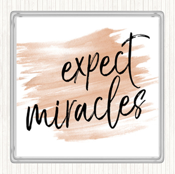 Watercolour Expect Miracles Quote Drinks Mat Coaster