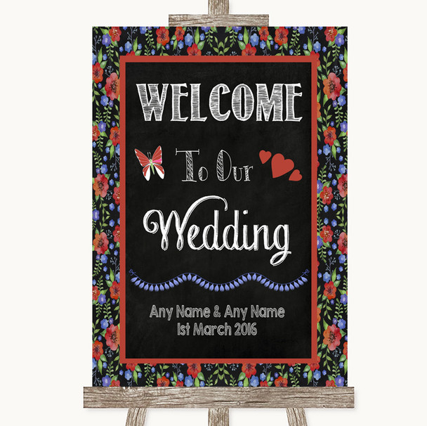 Floral Chalk Welcome To Our Wedding Personalised Wedding Sign