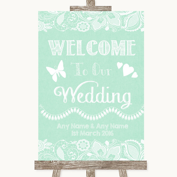 Green Burlap & Lace Welcome To Our Wedding Personalised Wedding Sign