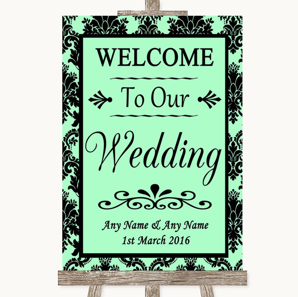 Mint Green Damask Welcome To Our Wedding Personalised Wedding Sign