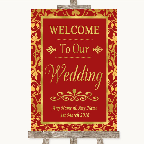 Red & Gold Welcome To Our Wedding Personalised Wedding Sign