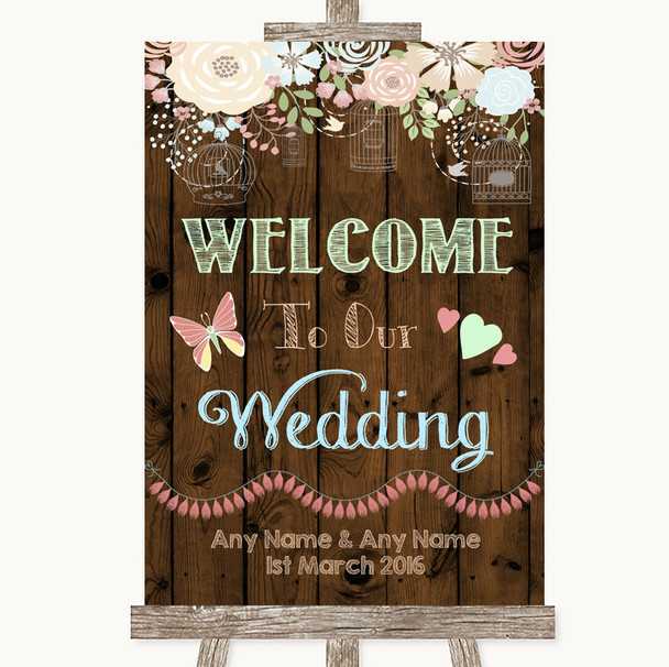 Rustic Floral Wood Welcome To Our Wedding Personalised Wedding Sign