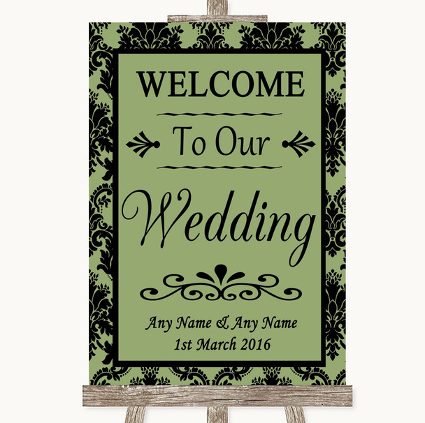 Sage Green Damask Welcome To Our Wedding Personalised Wedding Sign