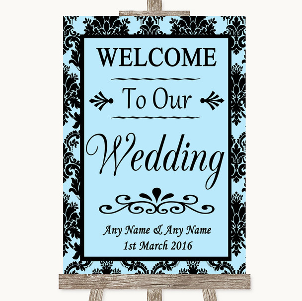 Sky Blue Damask Welcome To Our Wedding Personalised Wedding Sign