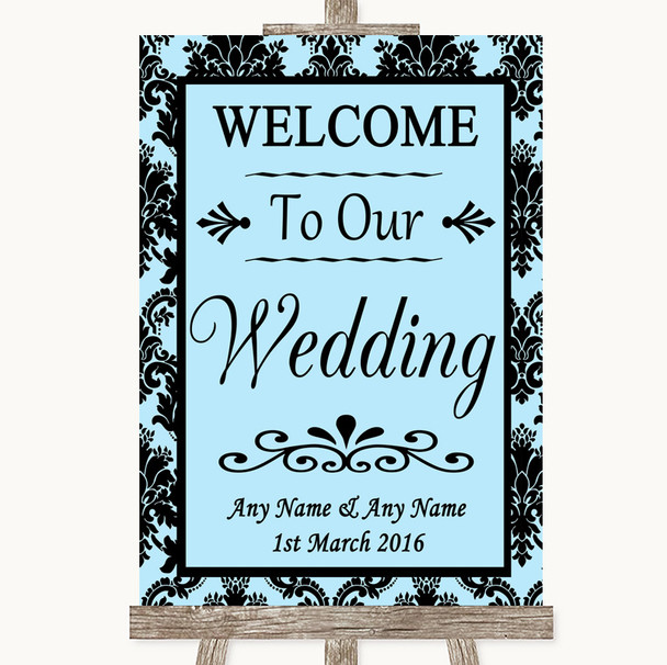 Sky Blue Damask Welcome To Our Wedding Personalised Wedding Sign Sky Blue Damask Welcome To Our Wedding Personalised Wedding Sign