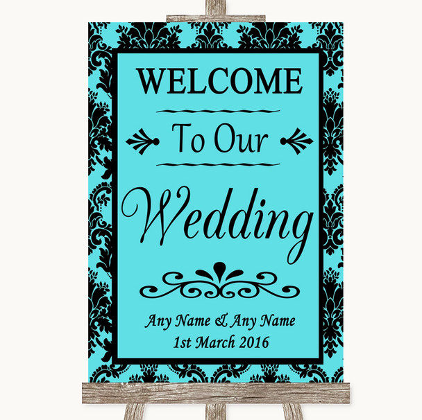 Tiffany Blue Damask Welcome To Our Wedding Personalised Wedding Sign