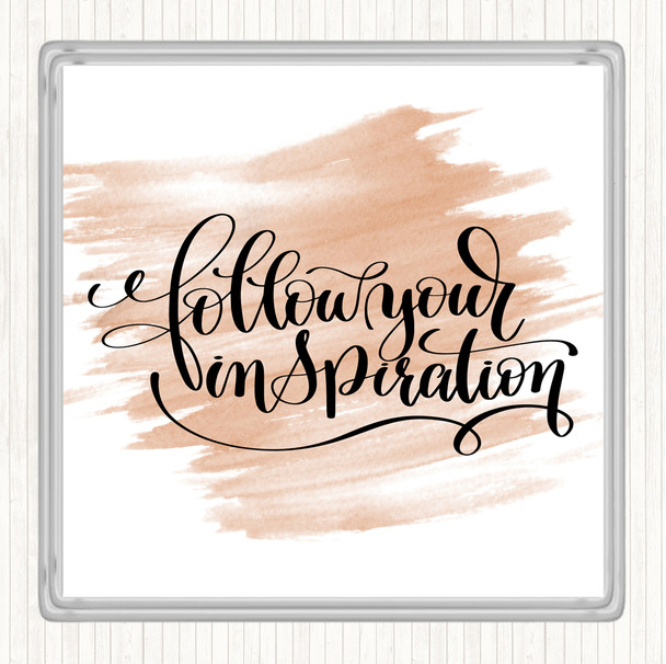 Watercolour Follow Your Inspiration Quote Drinks Mat Coaster