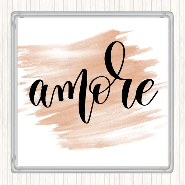 Watercolour Amore Quote Drinks Mat Coaster