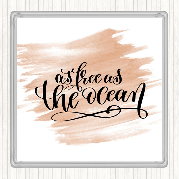 Watercolour Free As Ocean Quote Drinks Mat Coaster