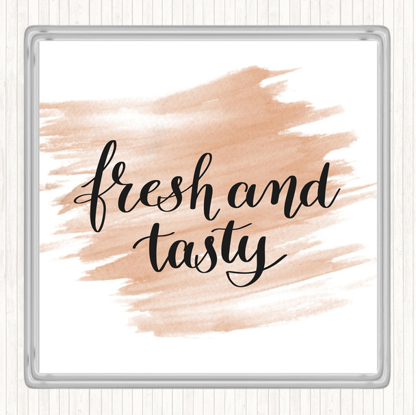 Watercolour Fresh And Tasty Quote Drinks Mat Coaster