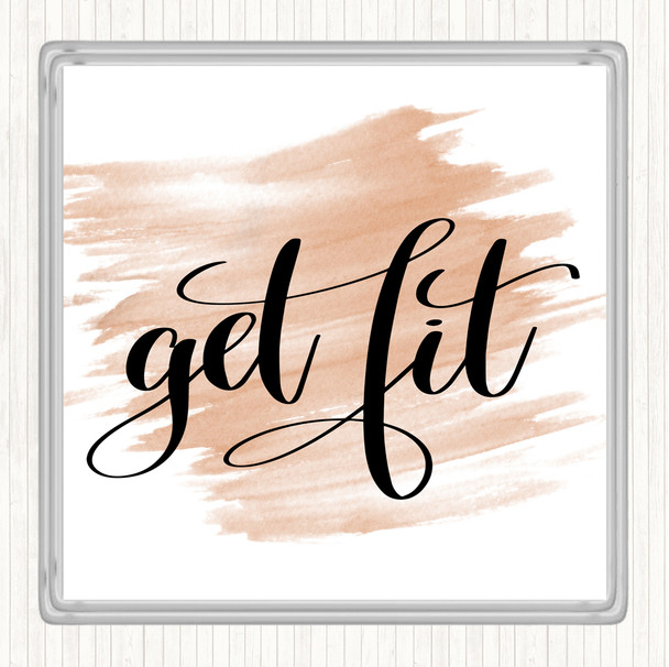 Watercolour Get Fit Quote Drinks Mat Coaster