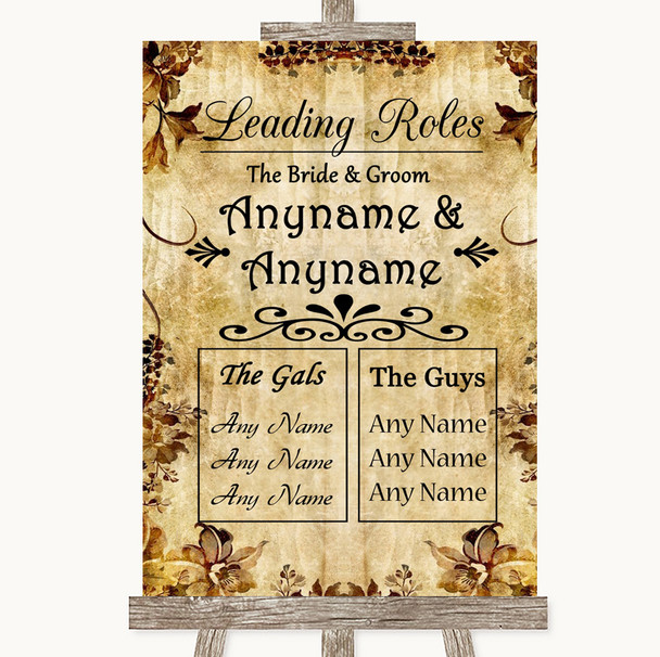 Autumn Vintage Who's Who Leading Roles Personalised Wedding Sign