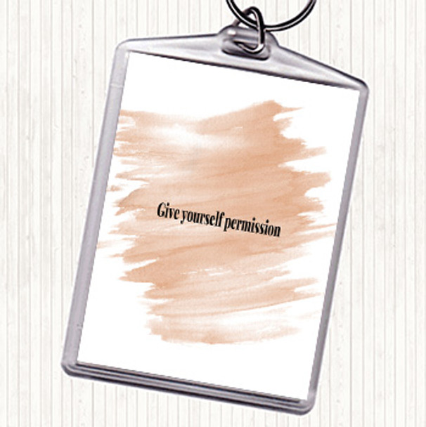 Watercolour Give Yourself Permission Quote Bag Tag Keychain Keyring