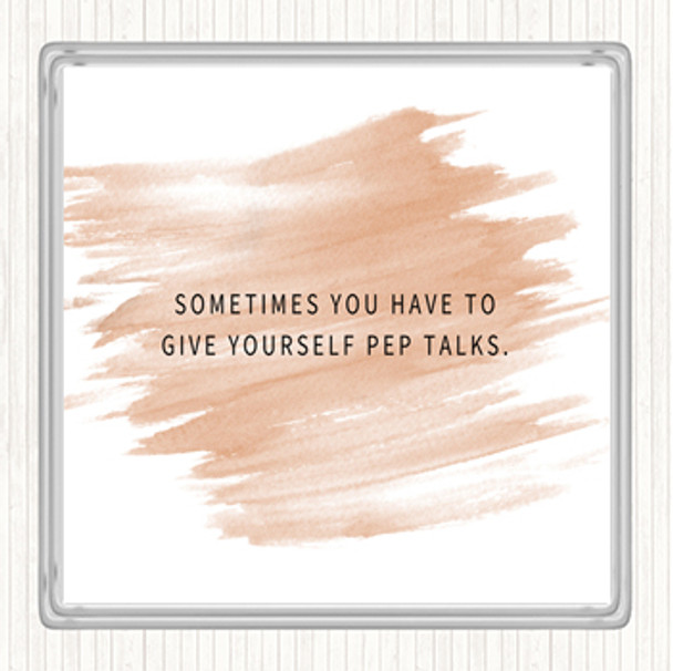 Watercolour Give Yourself Pep Talks Quote Drinks Mat Coaster