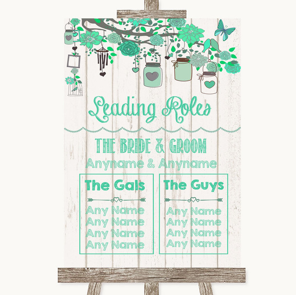 Green Rustic Wood Who's Who Leading Roles Personalised Wedding Sign