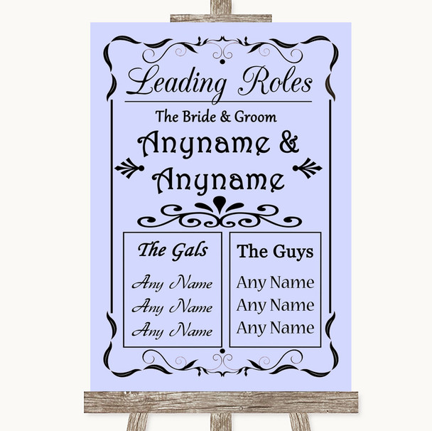 Lilac Who's Who Leading Roles Personalised Wedding Sign