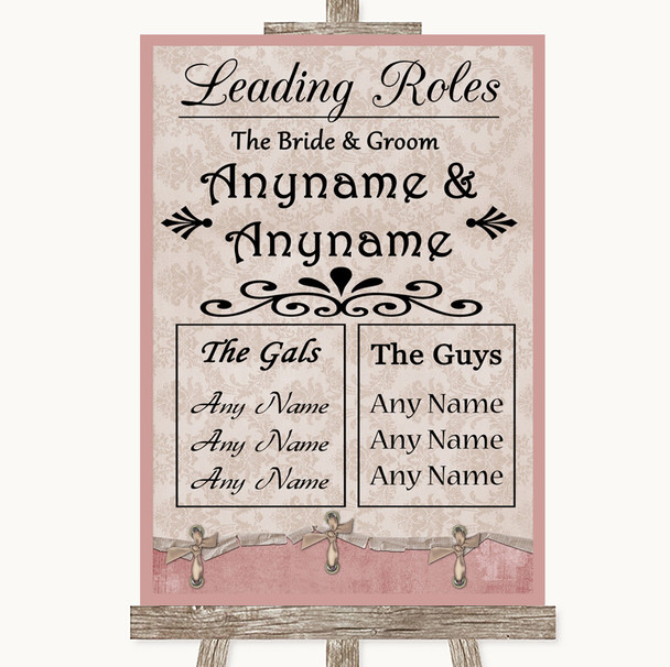 Pink Shabby Chic Who's Who Leading Roles Personalised Wedding Sign