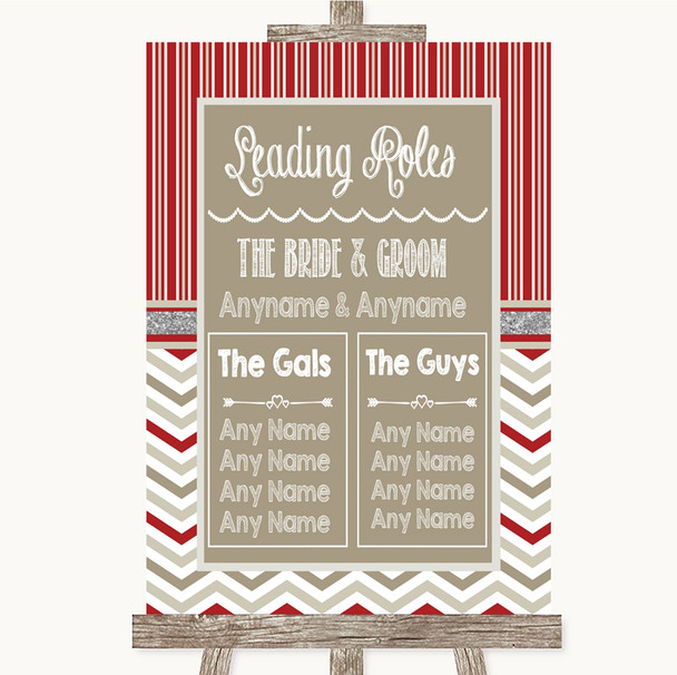 Red & Grey Winter Who's Who Leading Roles Personalised Wedding Sign