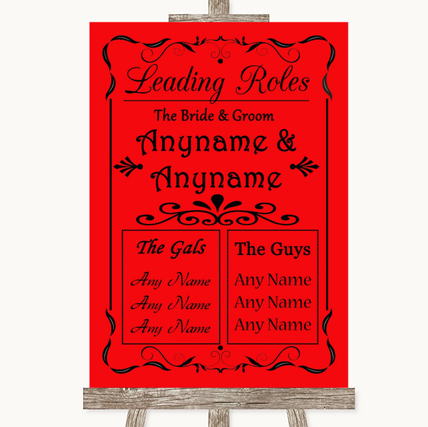 Red Who's Who Leading Roles Personalised Wedding Sign