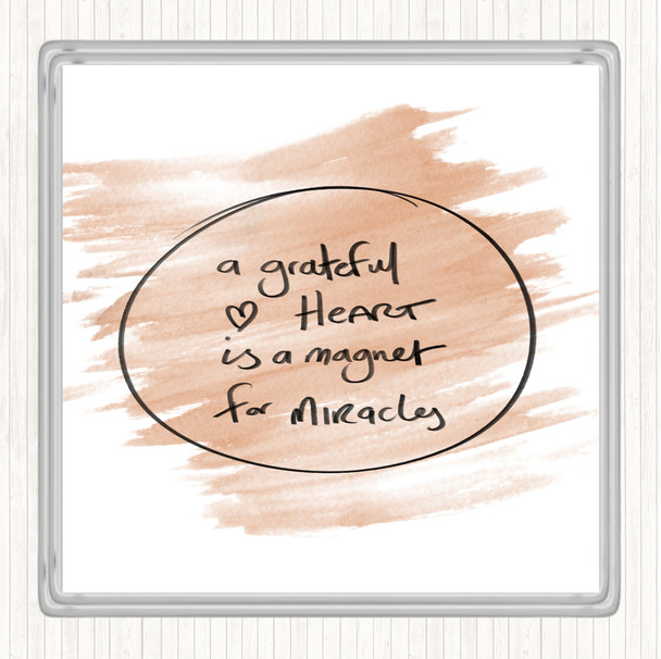 Watercolour Grateful Heart Quote Drinks Mat Coaster