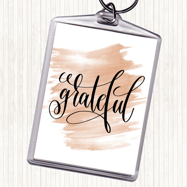 Watercolour Grateful Swirl Quote Bag Tag Keychain Keyring