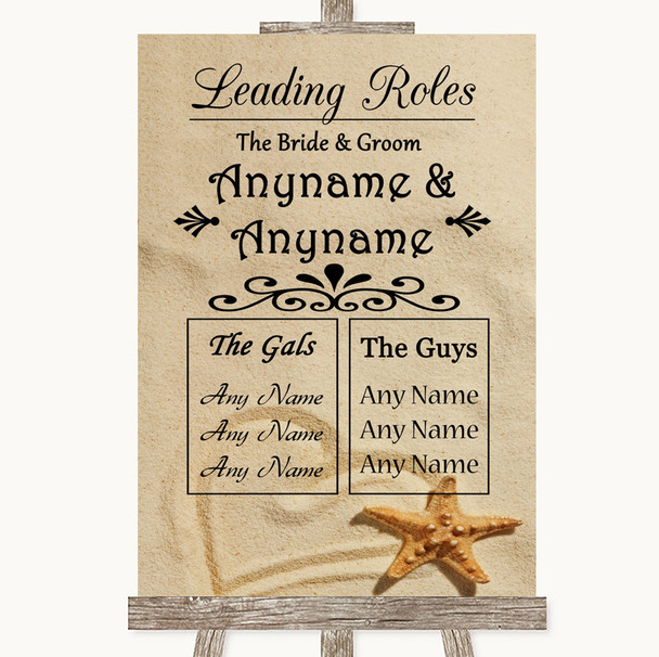 Sandy Beach Who's Who Leading Roles Personalised Wedding Sign