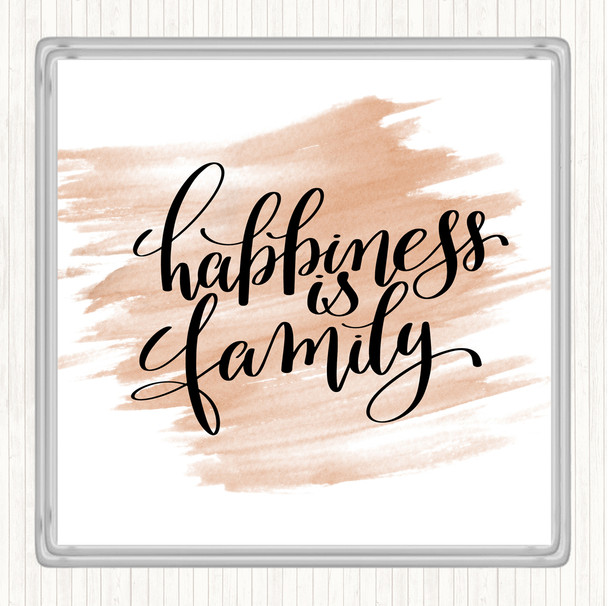 Watercolour Happiness Is Family Quote Drinks Mat Coaster