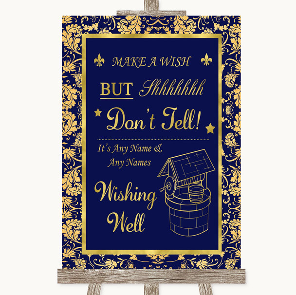 Blue & Gold Wishing Well Message Personalised Wedding Sign