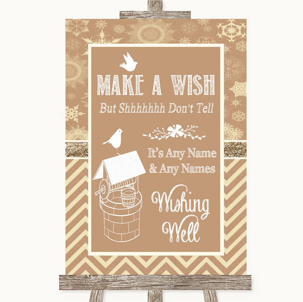 Brown Winter Wishing Well Message Personalised Wedding Sign