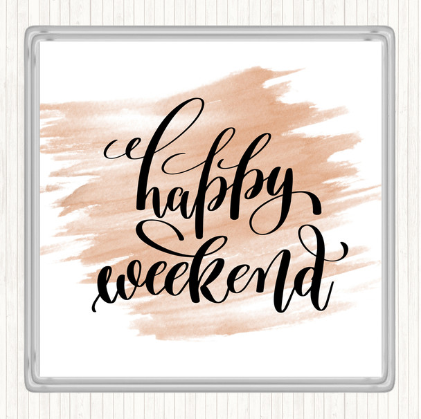 Watercolour Happy Week Quote Drinks Mat Coaster