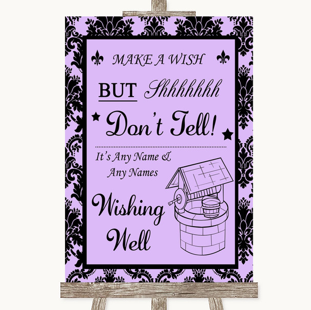 Lilac Damask Wishing Well Message Personalised Wedding Sign