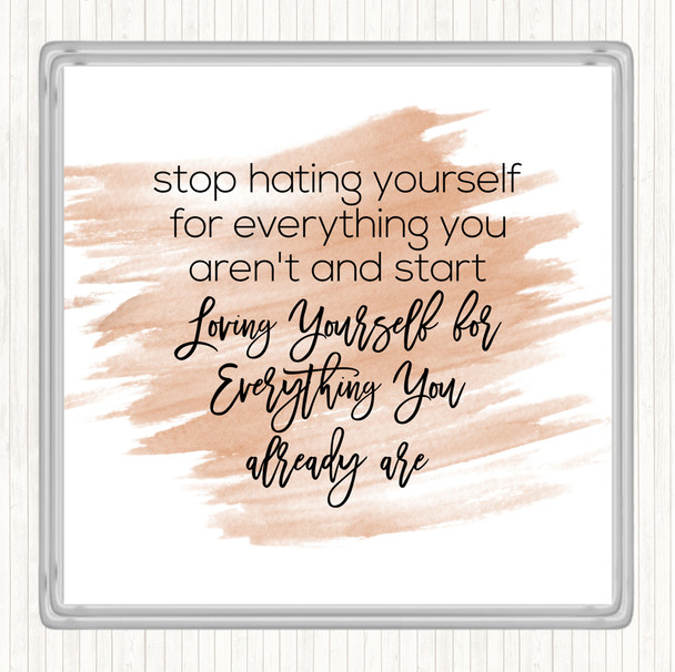 Watercolour Hating Yourself Quote Drinks Mat Coaster