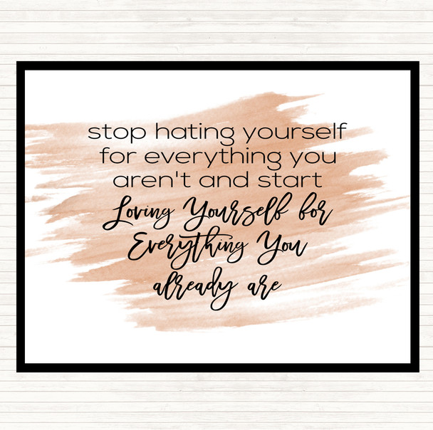 Watercolour Hating Yourself Quote Mouse Mat Pad