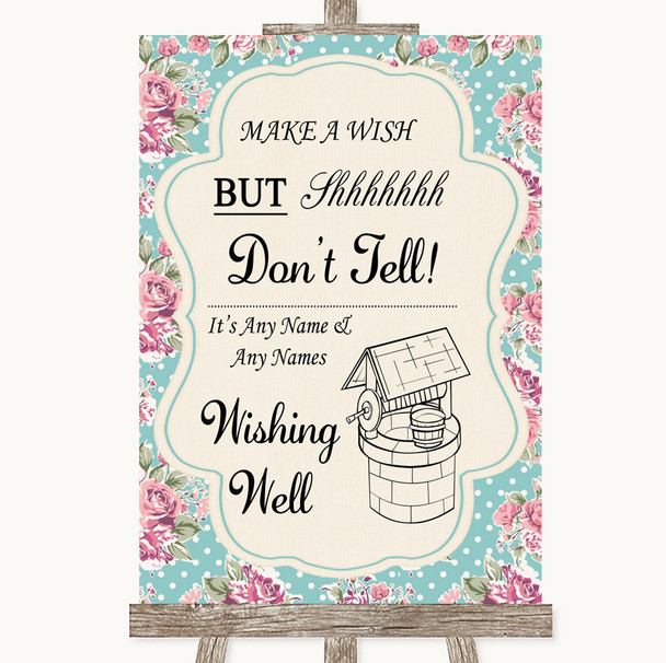 Vintage Shabby Chic Rose Wishing Well Message Personalised Wedding Sign