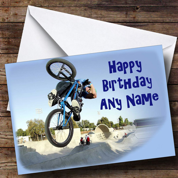 Blue Bmx Personalised Birthday Card