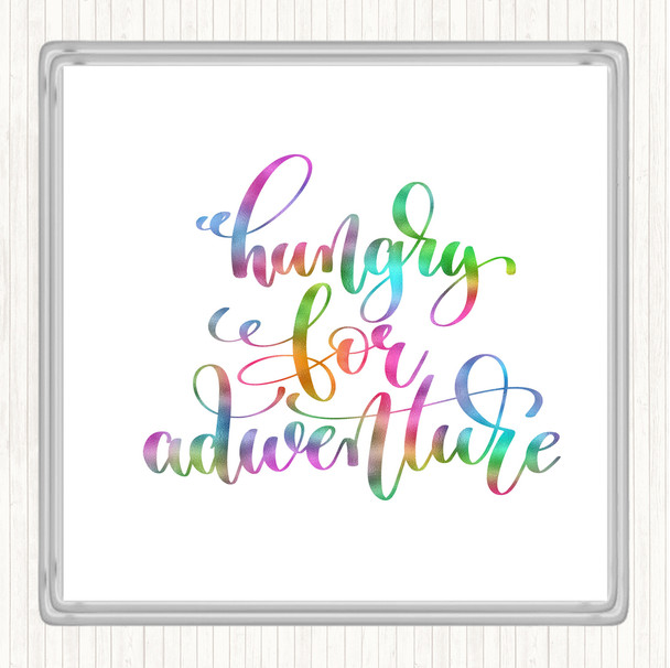 Hungry For Adventure Rainbow Quote Drinks Mat Coaster