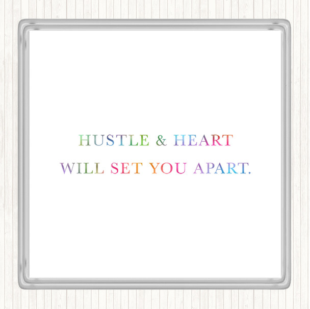 Hustle And Heart Rainbow Quote Drinks Mat Coaster